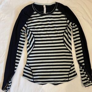 Lululemon Athletica, Striped Mint & Black Long Sleeve Shirt, Thumb Hole, Size 8